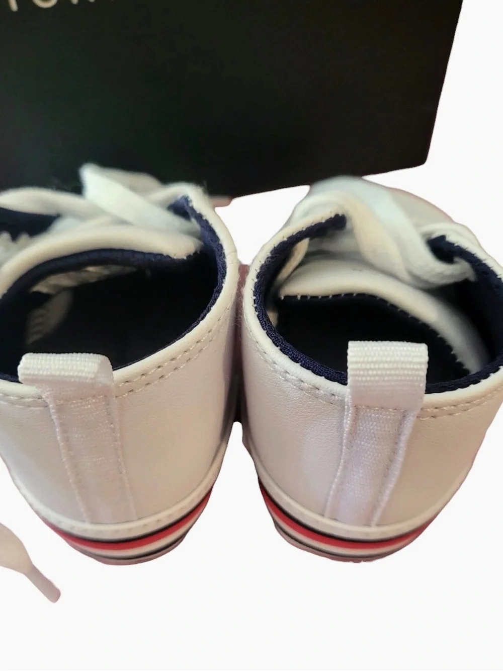 Tommy Hilfiger Kids White Sneakers with Navy & Red Stripe Accent 2M